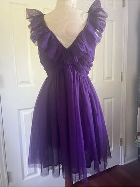 Maeve Purple Ruffle V‑Neck Mini Dress